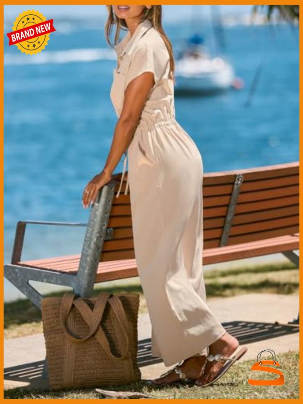 Wide Leg Jumpsuit with Pockets Short Sleeve Casual Vacation Outfit - Picture 6 of 7